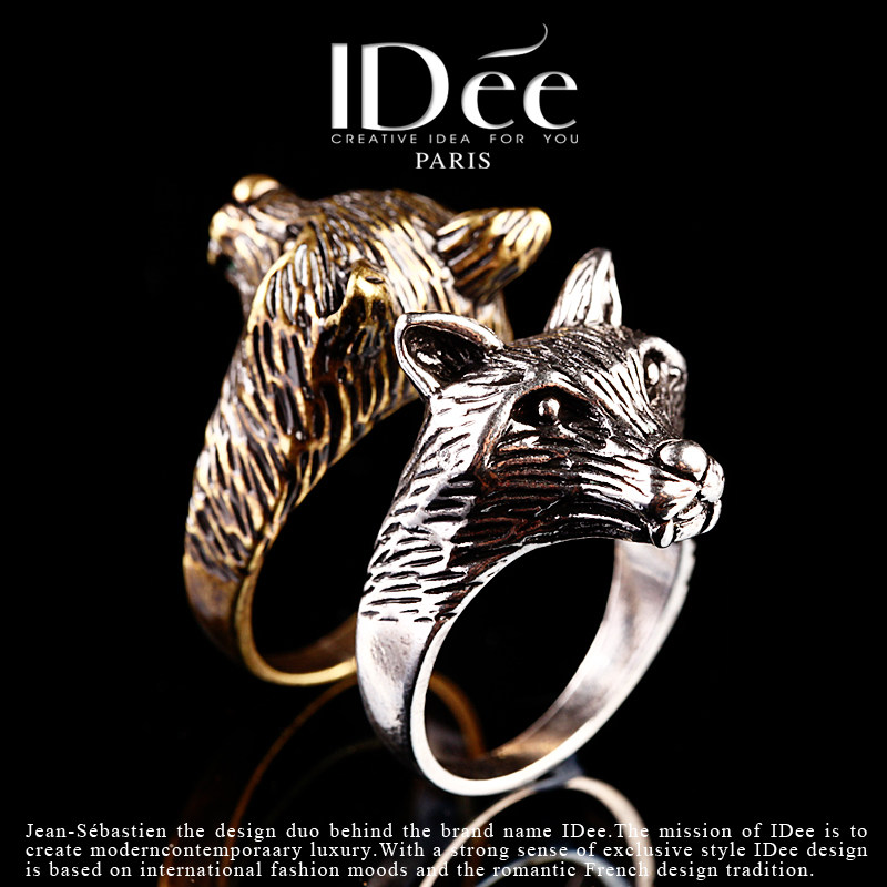 法国idee金色狼首男潮牌嘻哈戒指 idee戒指/指环