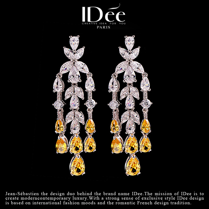 法国idee闪钻黄水晶女套装婚礼项链 idee项坠/吊坠
