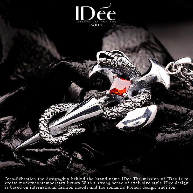 法国idee红宝石蛇银十字架泰银项链 idee项坠/吊坠