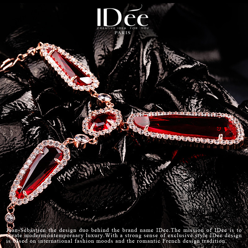 法国idee红宝石女18k金色气质项链 idee项链