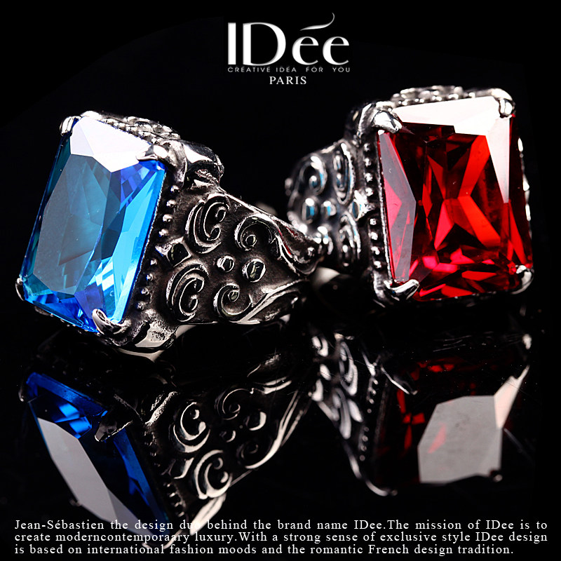 法国idee蓝宝石男潮牌个性夸张指环 idee戒指/指环