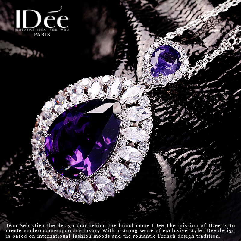 法国idee气质秋冬长款紫水晶毛衣链 idee项链