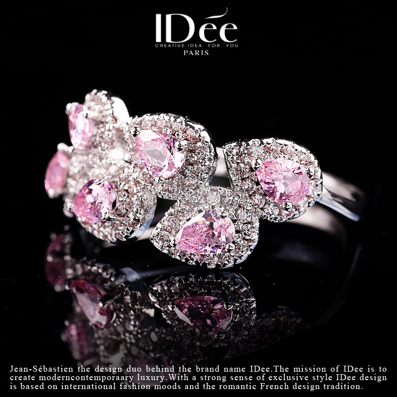 法国idee女潮高级感桃花粉钻戒指 idee戒指/指环