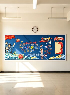 红色爱强国主题黑板报装饰墙贴画