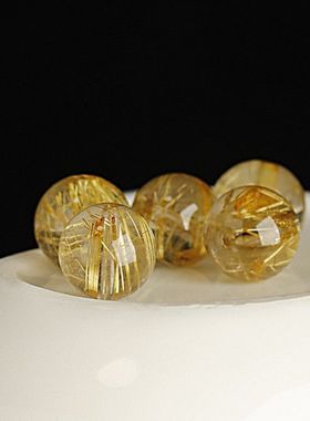 天然9A金发晶散珠巴西钛晶高端多宝散珠圆珠单珠DIY水晶手串手链