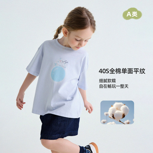 允儿妈女童夏季新款卡通印花纯棉短袖 儿童百搭透气T恤宝宝上衣潮 - 图0