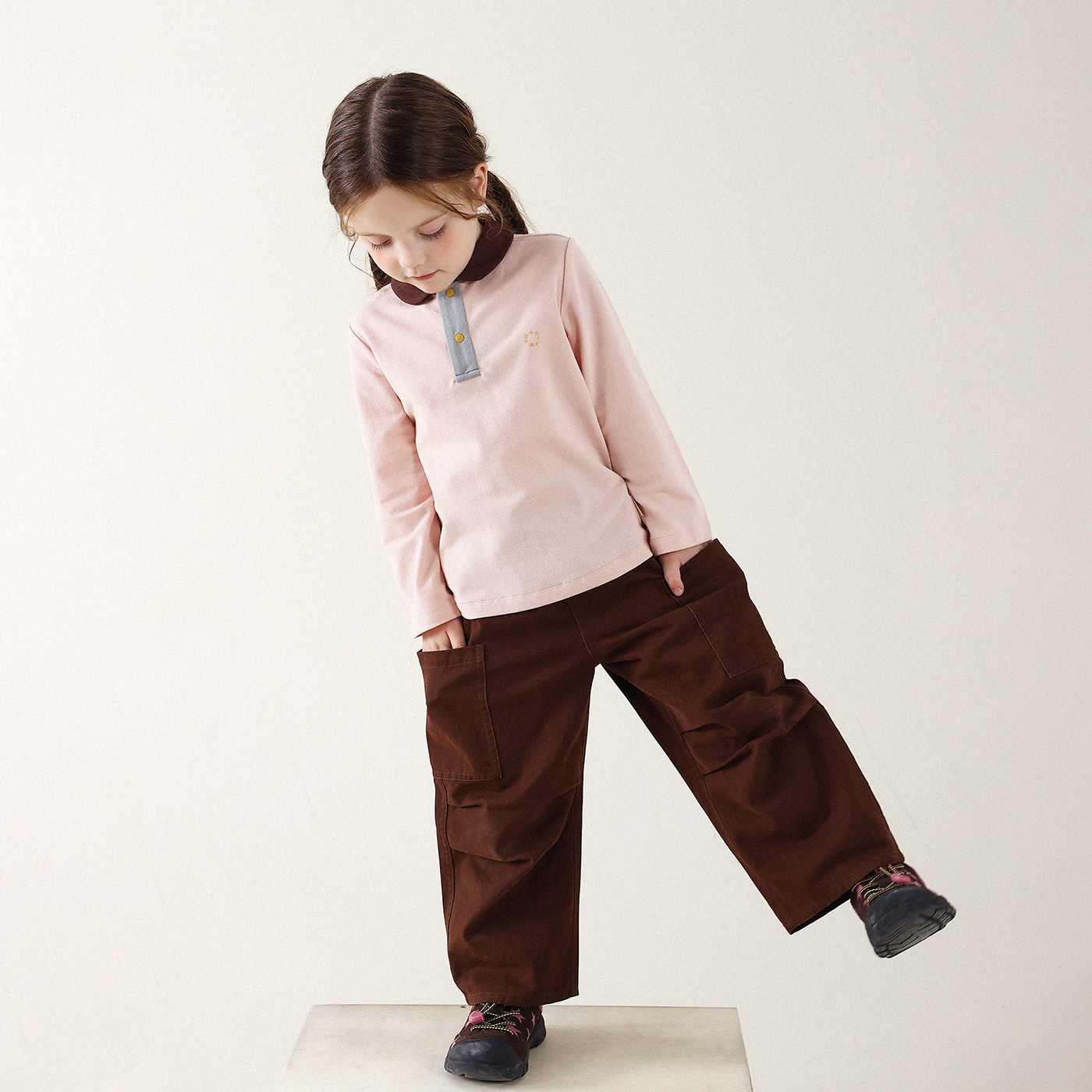 允儿妈女童秋季新款polo翻领撞色长袖宝宝时尚T恤儿童春秋上衣潮 - 图1