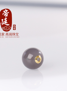 和田玉烟紫散珠羊脂玉圆珠18k金