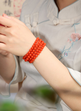 南红保山手串玛瑙手链柿子红满肉