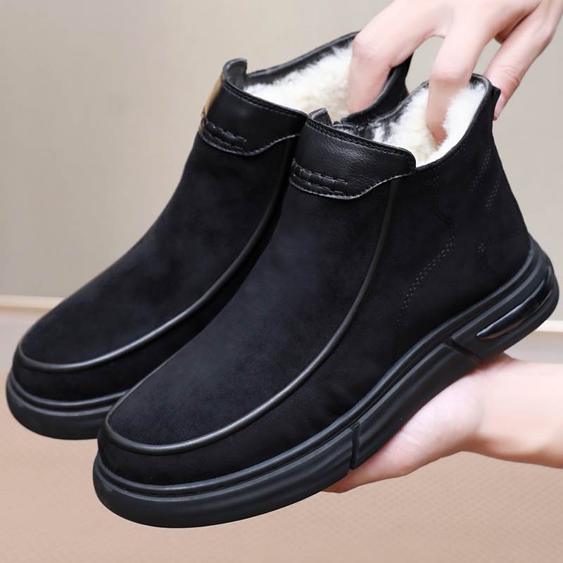 纯羊毛棉鞋男款冬高帮老北京休闲保暖鞋加厚橡胶防滑底防寒爸爸鞋 - 图2