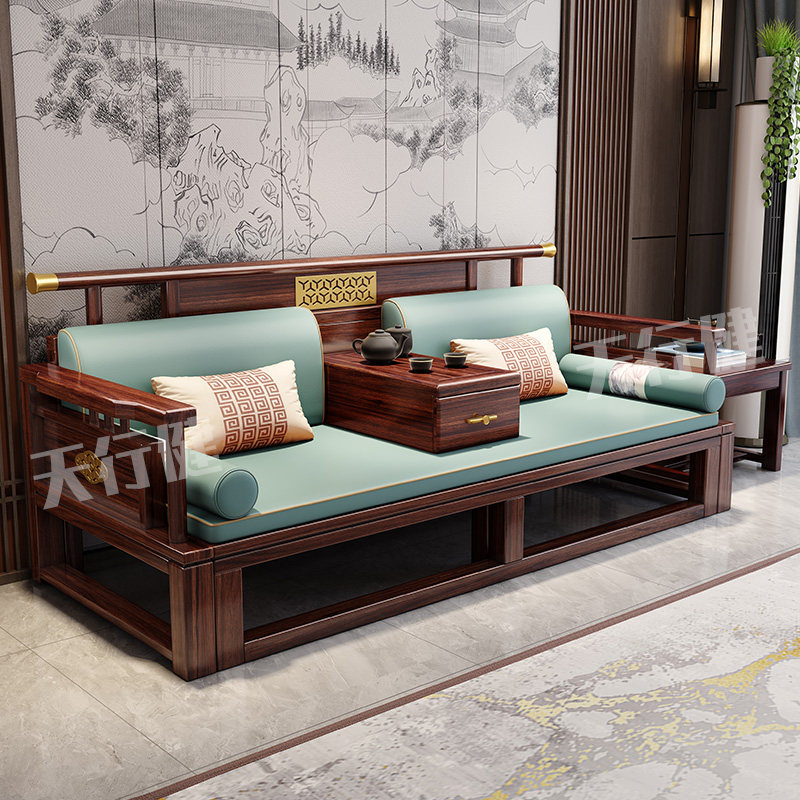 乌金木新中式罗汉床实木两用茶桌椅客厅禅意带抽拉推拉沙发床榻,淘宝优惠券,粉丝福利购,淘宝优惠卷
