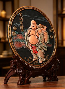 大肚弥勒笑纳白财办公室家居装饰品摆件博古架玄关入户门工艺品