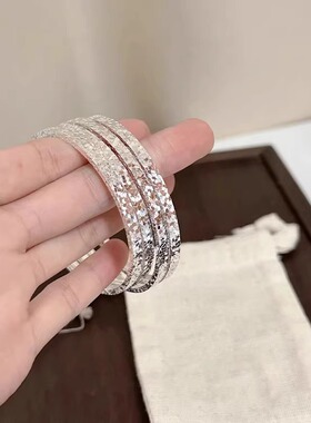 碎冰冰纯银手镯女s999实心足银闭口镯子满天星送女友情人节礼物潮