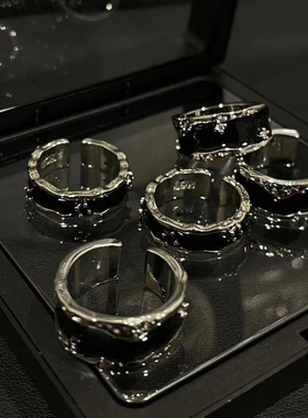 个性新款灼烧银片戒指女ins暗黑风时尚个性开口指环2025小众设计