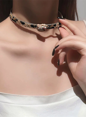 复古辣妹风豹纹小猫项圈女choker颈链脖子配饰精致高级感项链饰品