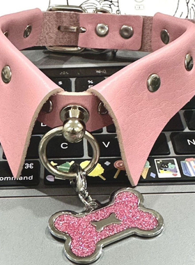 骨头choker粉色项圈黑色配饰甜酷少女亚文化潮