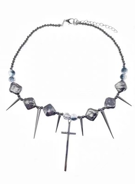 十字架柳钉夸张钛钢女项链男y2k不规则亚文化锁骨链嘻哈颈链饰品