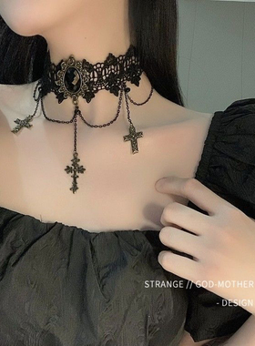 古典十字架项圈维多利亚lolita蕾丝短项链蒸汽朋克项圈