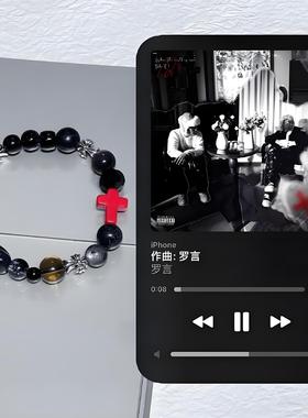 新品ins冷淡风小众十字架中性甜酷时尚通勤百搭黑色串珠手链配饰