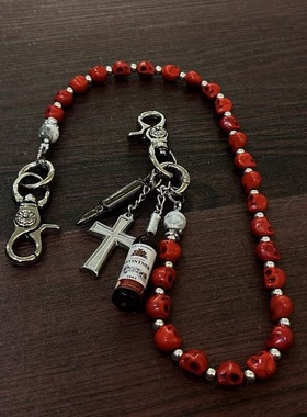 新款红骷髅复古十字架酒瓶朋克街头腰链牛仔裤潮嘻哈裤链