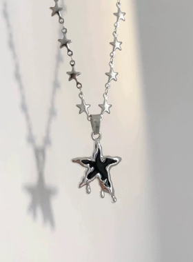 复古星星链条小众百搭镶钻五角星立体吊坠ins风项链y2k辣妹