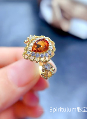 天然黄水晶戒指主石尺寸5×7mm925纯银镀金支持检测