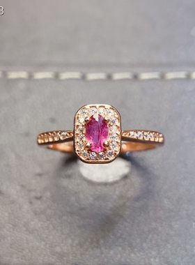 天然碧玺戒指S925银镶嵌主石尺寸3*5mm支持检测