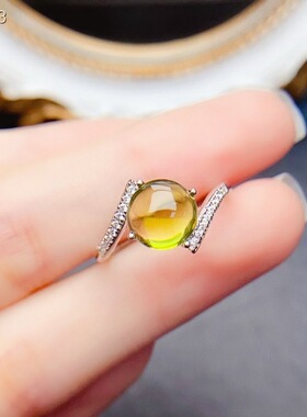 天然橄榄石戒指，S925银镶嵌、简单大气主石8*8mm （9620010）