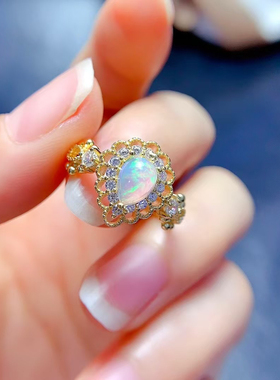 天然白欧泊戒指主石尺寸925纯银主石尺寸5×7mm