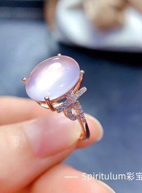 天然粉晶芙蓉石戒指925纯银镀金主石尺寸10×14mm