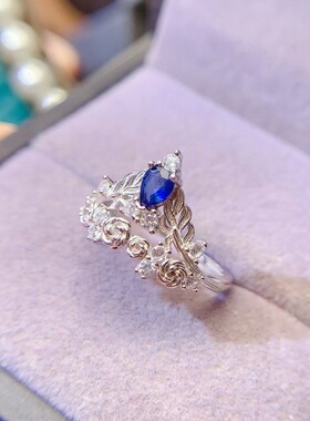 天然蓝宝石戒指，s925银精工镶嵌尺寸4*5mm，（8601）