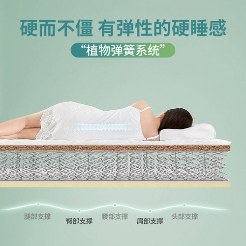 富安娜弹簧床垫椰棕偏硬护脊双人1.8m席梦思床垫乳胶租房棕垫子 - 图0