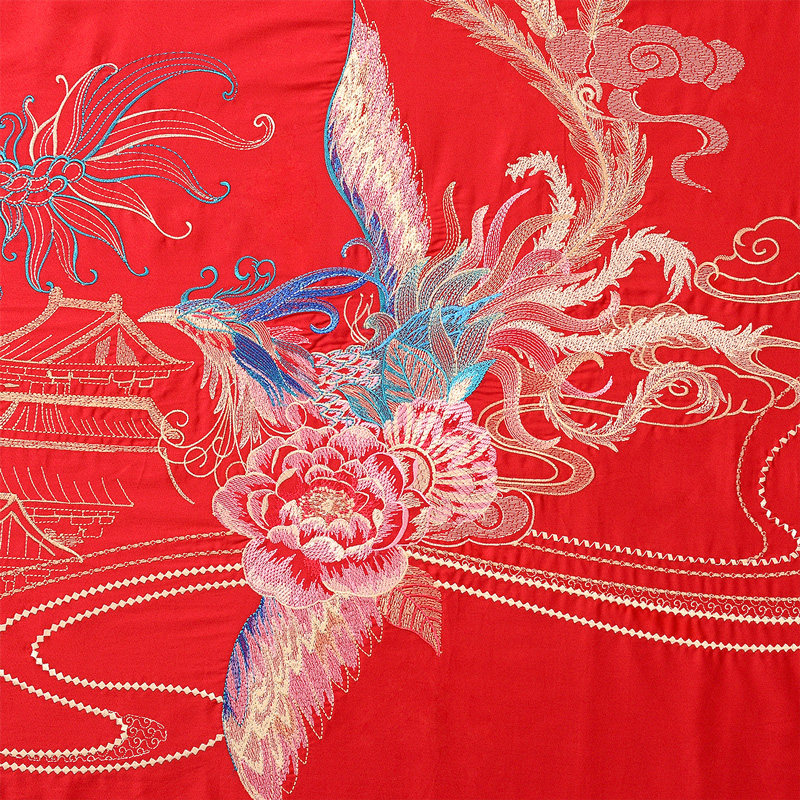 富安娜家纺60支长绒棉大红色被套 富安娜婚庆床品套件