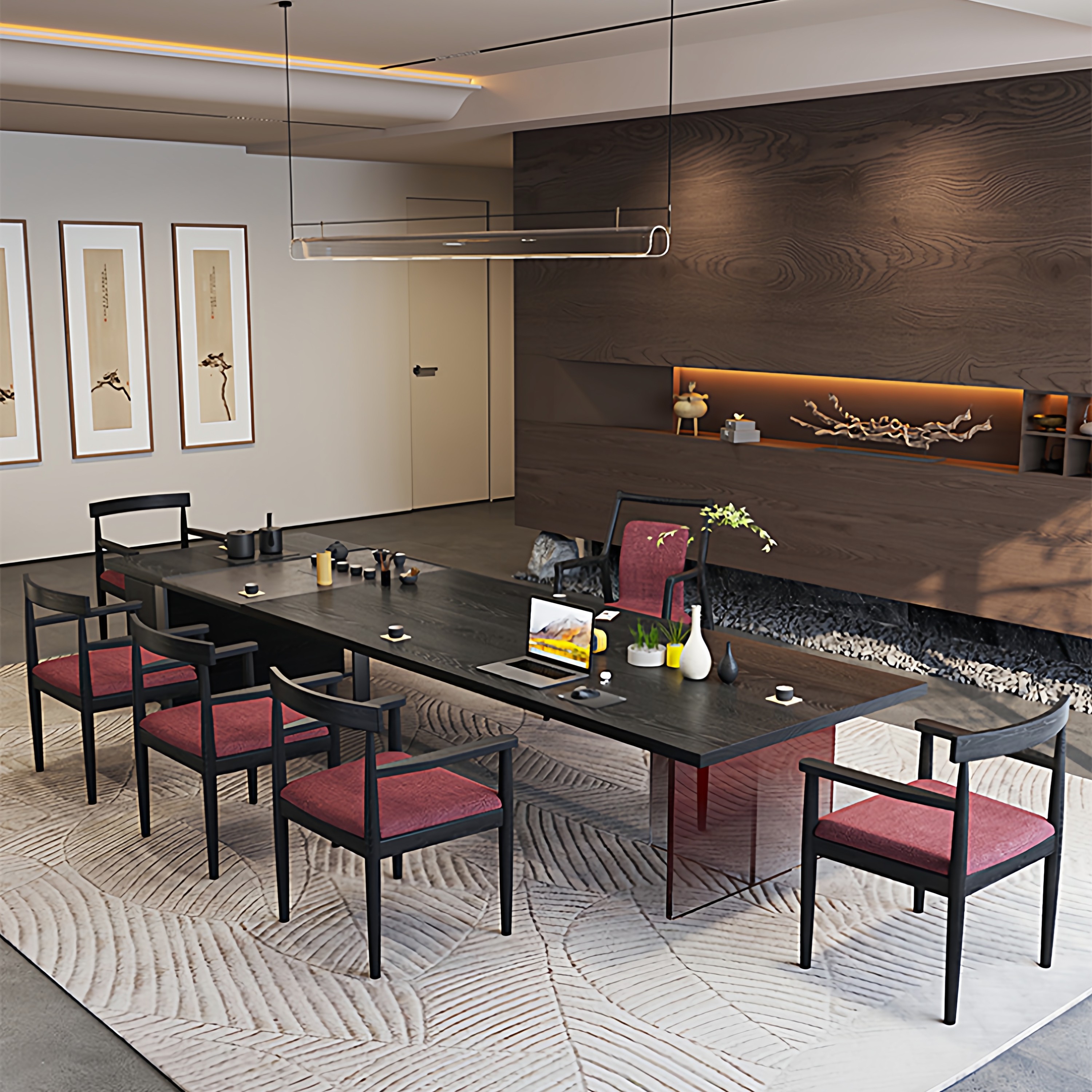 侘寂风碳化黑红色亚克力实木茶桌椅组合现代简约客厅泡茶台茶几桌,淘宝优惠券,粉丝福利购,淘宝优惠卷