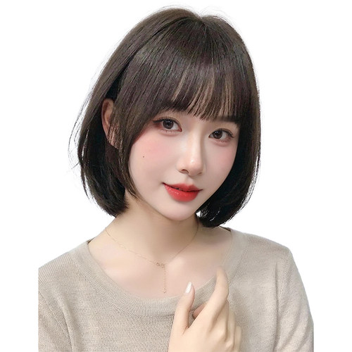 假发女短发夏天薄款自然全头套式波波头仿真发全真人发中长假发套 - 图3
