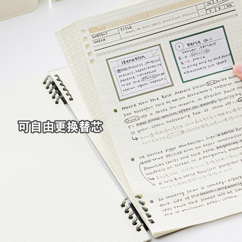 三年二班 a4活页本外壳活页夹扣环封面b5环扣线圈装订收纳笔记本软皮封皮纸可拆卸diy自制配件不硌手塑料10孔-图1