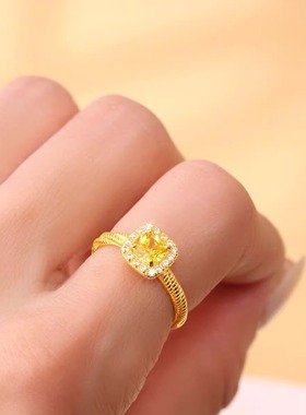 玖凤祥999足金包银 黄金钻石小方糖戒指黄钻镶嵌送女友七夕节礼物