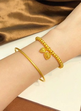 【古法金手镯女】999足金素圈闭口手镯 传承手工金镯子 百搭简约