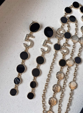 黑色珐琅圆牌耳环短项链