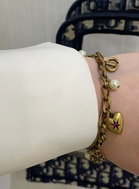 奥米迪奥古铜金色D粉钻爱心珍珠四叶草星星手链欧美个性时尚首饰