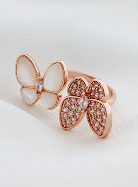 奥米迪奥蝴蝶不对称戒指贝母镶