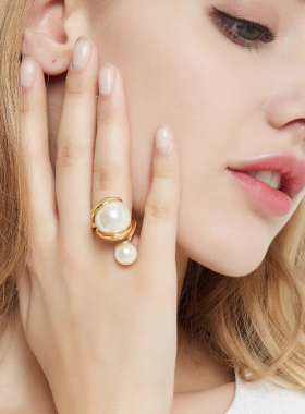 奥米迪奥大小珍珠开口戒指女欧美