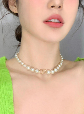 D家经典字母珍珠CD项链女气质