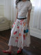 Contrast color waist-head full cotton A-swing umbrella skirt printed skirt