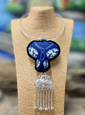 丽江民族风蓝染复古长款毛衣链