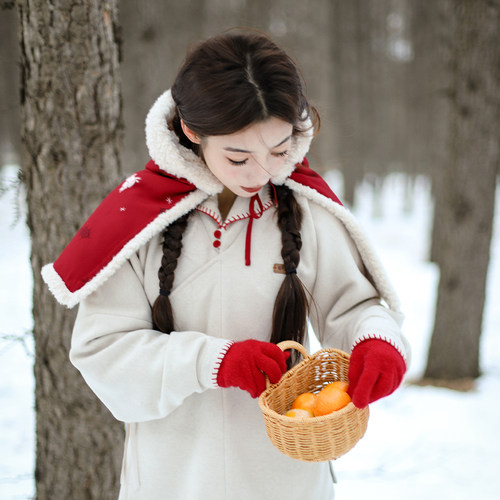 瑞雪风帽 | bi入汉服风帽！原创毛绒汉服帽子保暖小鹿小红帽首服 - 图1