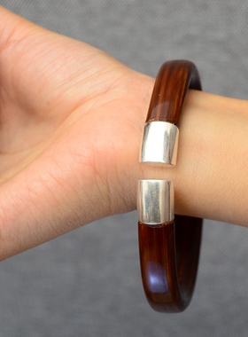 无节鸡血藤手镯纯银情侣小众开口