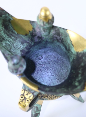 日本四世藏六作铜鎏金铜爵摆件，重980克，高22.5厘米，宽16.5