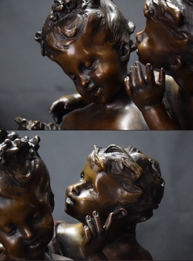 法国名家Auguste Moreau作“童男童女”铜像，高46厘米重15.2公斤