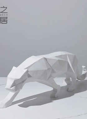 现代极简抽象几何切面豹子家居软装装饰摆件样板间办公室大堂摆设